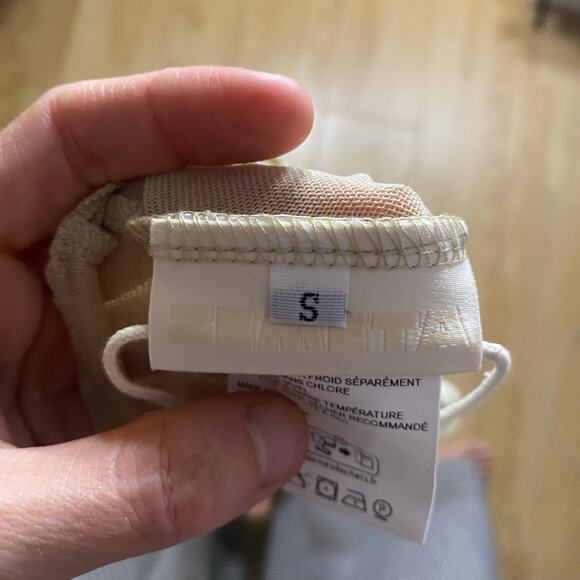 Zemeta Beige Mesh Tie Crop Top Long Sleeve Sheer Velvet Brown Stripes Size Small - Picture 5 of 10